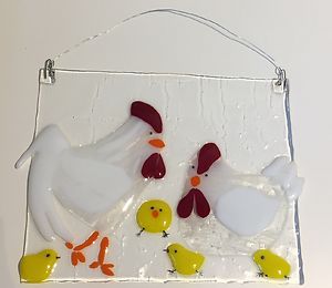 Chicken, rooster and chick, white